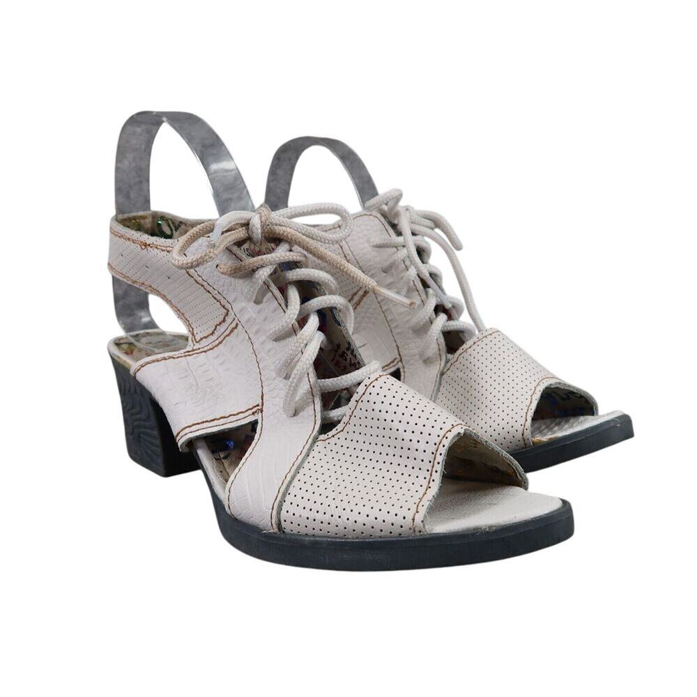 TMA Eyes Shoes Womens 40 Sandal Fashion Lace Up Leather White Block Heel Comfort